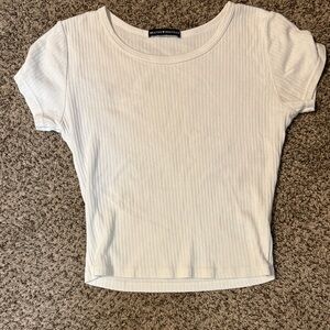 Brandy Melville Cream Ribbed Short Sleeve Tee